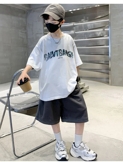 Summer Boys Top and Bottom Tracksuit Set Kids Casual Clothing Set Tweens Child Causal Streetwear Outfits Teenager Luxury Clothes