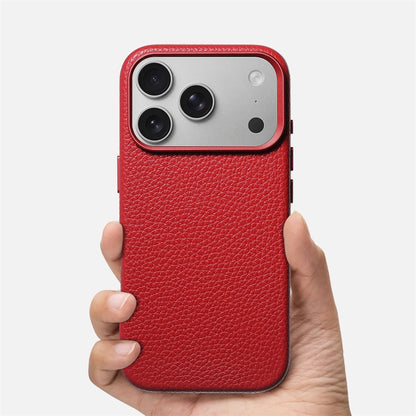 Luxury Business Lychee Texture Leather Shockproof Case For iPhone 17 Pro Max 16 15 14 13 For MagSafe Magnetic Alloy Lens Cover