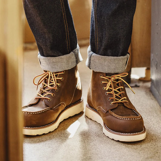 Vintage 875 Genuine Ankle Boots Crazy Horse Leather Round Toe Durable High-Top Lace-Up Boots for Fall Winter Work Shoes