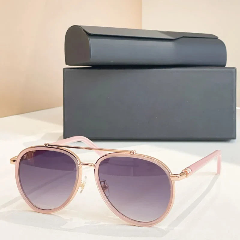 Big Oval Sunglasses for Men Women Double Bridges Alloy Acetate High Quality UV400 Classical Handmade Optical Glasses with Case