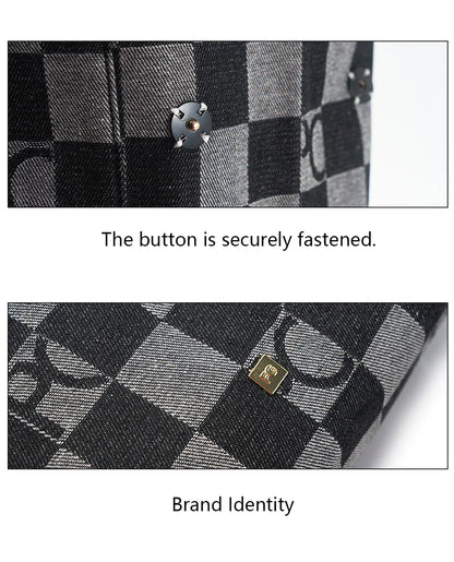 Lady Shoulder Bag Denim Checkerboard Design Light Luxury Large Capacity Simple Trendy Cool Texture Daily Commute Handbag