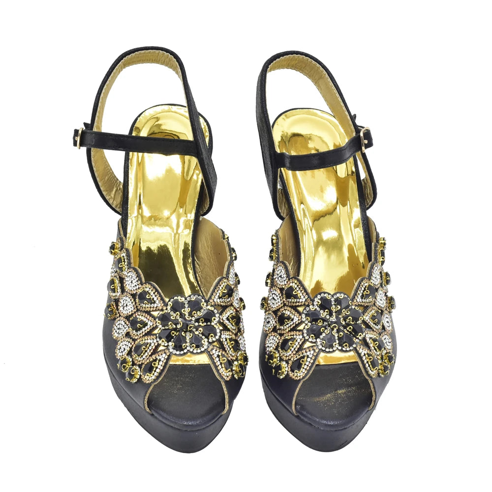 Fashion Italian Shoe and Bag Set for Party In Women Afrcan Party Shoes with Bag Set with Rhinetsone Luxury Shoes Women Designers