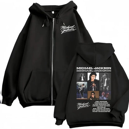King of Pop Michael Jackson Tour Zipper Hoodies Men's Fashion High Street Jacket Sweatshirts Casual Oversized Zip Up Pullovers