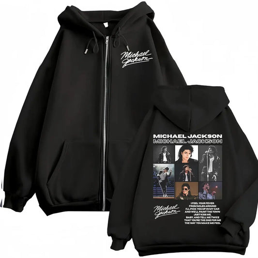 King of Pop Michael Jackson Tour Zipper Hoodies Men's Fashion High Street Jacket Sweatshirts Casual Oversized Zip Up Pullovers
