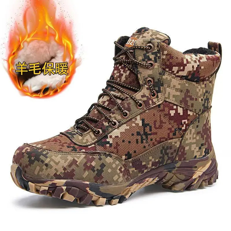 Winter Men's Snow Boots Men Combat Army Boots Winter Camouflage Warm High-top Cotton Shoes Mens Plush Wool Boots Size 39-46