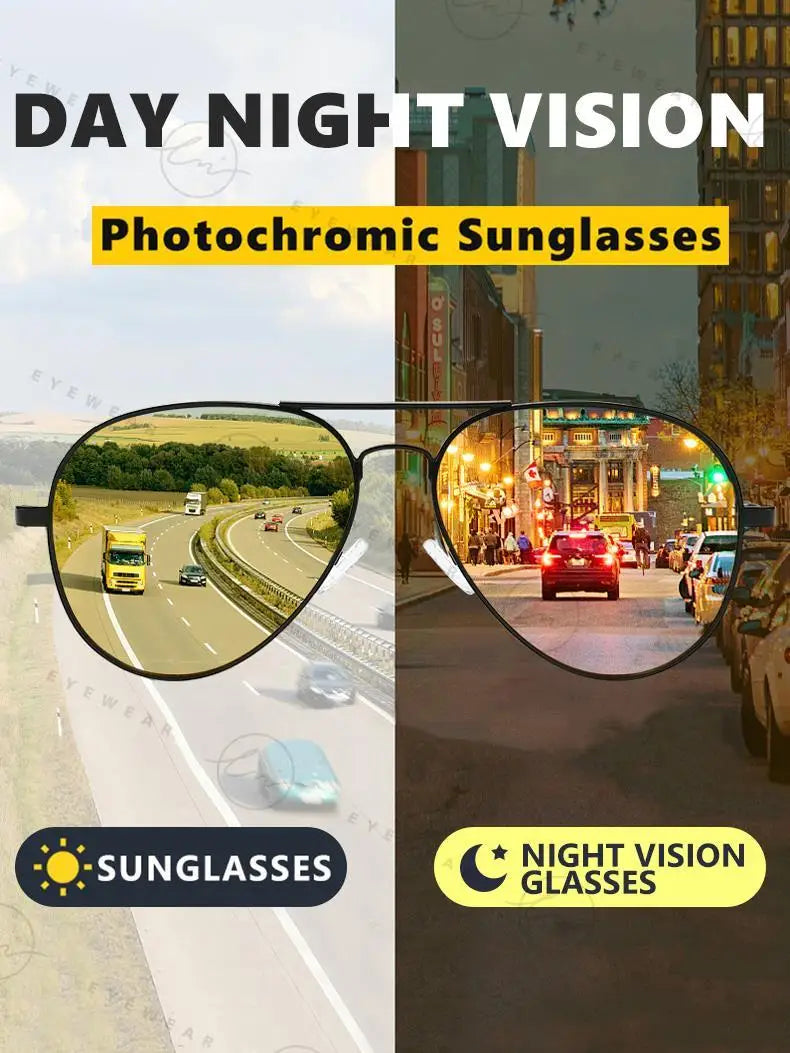 Brand Aviation Photochromic Day Night Vison Sunglasses Men Polarized Fashion Sun Glasses Women Safe Driving Anti-Glare UV400