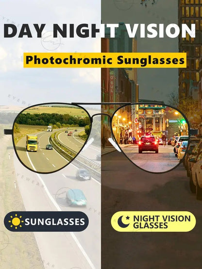 Brand Aviation Photochromic Day Night Vison Sunglasses Men Polarized Fashion Sun Glasses Women Safe Driving Anti-Glare UV400