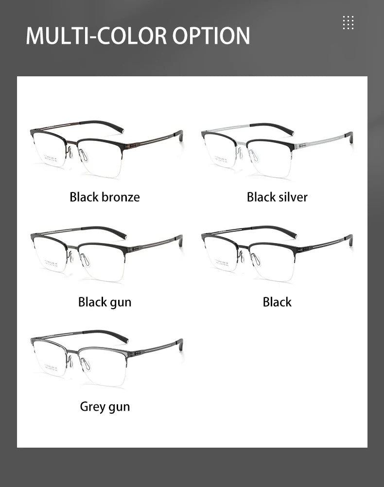 New Ultra-Lightweight Business Titanium Frame Semi-Rimless Reading Glasses Men Customized Prescription Myopia C8813T