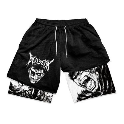 Y2K Summer Men Streetwear Anime Berserk Oversize Active Athletic Gym Short Pants Training Fitness Workout Track Shorts Clothes