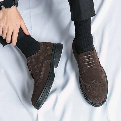 Leather Brock carved business dress shoes for men round head lace-up casual shoes