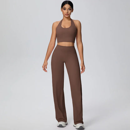 2PCS Woman Backless Hanging Neck Bra and Pants Yoga Set Summer Breathable Gym Sports Running Workout Top Hot Sales Yoga Set