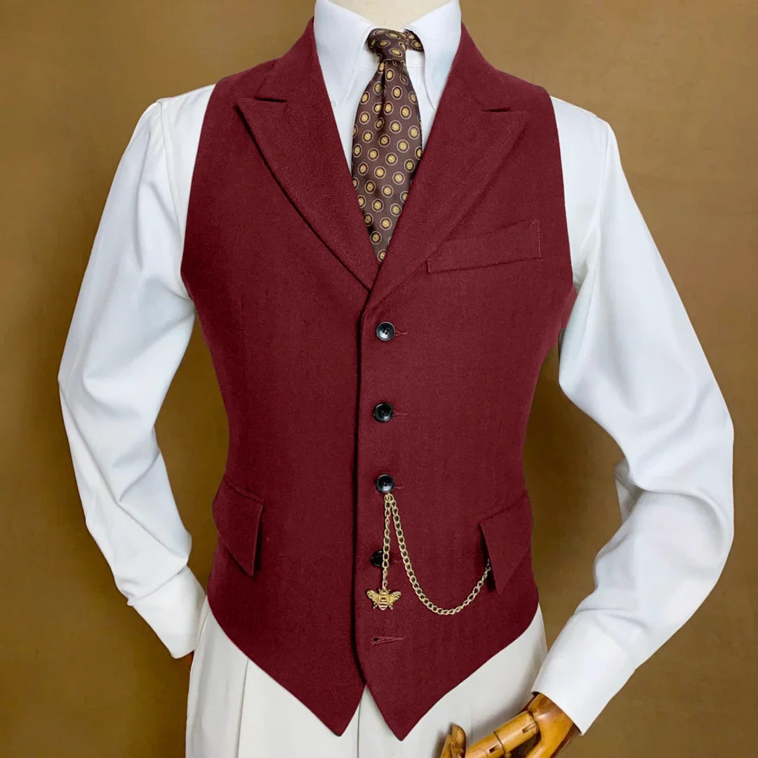 Men Vest Mossy Green Herringbone With Lapel Single Button Waistcoat For Wedding Party Business Work Daily Casual Men Suit Vest