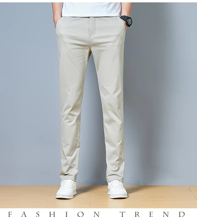 Top Grade Cotton New Brand Casual Fashion Relax Fit Long Dress Pants Korean Straight Business Trousers Office Mens Clothing 2026