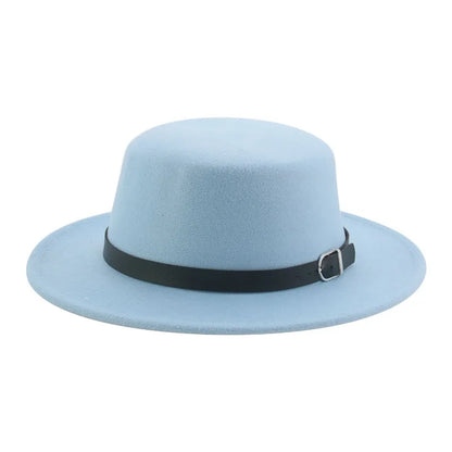 Felted Men Hats Solid Flat Top Belt Band Classic Simple Fedora Hats Khaki Camel Black White Red Casual Formal Dress Winter Hats