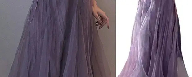 Slimming Effect Purple Mesh Ankle-Length Dress Women's plus Size Strapless Gown Korean Style High Waist A-Line Skirt