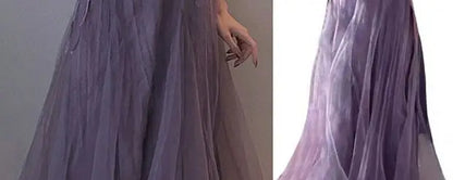 Slimming Effect Purple Mesh Ankle-Length Dress Women's plus Size Strapless Gown Korean Style High Waist A-Line Skirt