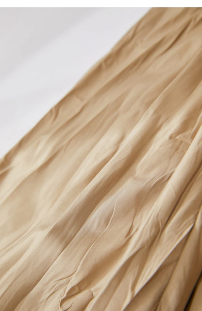Minimalism Pleated A-Line Skirts Women 2024 Summer New Baiscs Rubber Band Waist Irregular Loose Large Hem Skirt 12442081