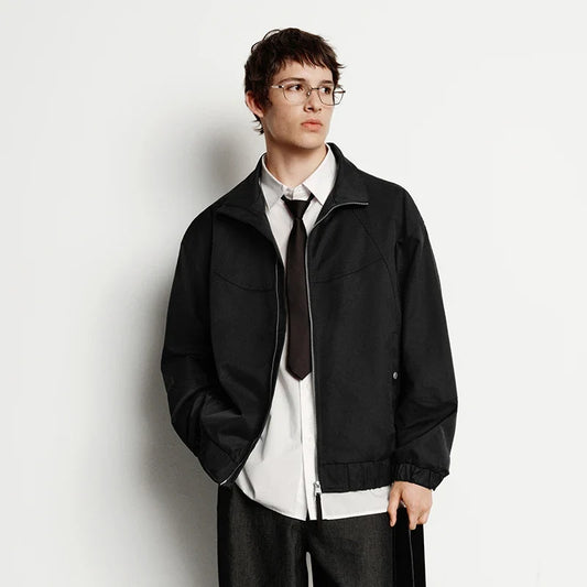 Jacket Men Loose Fit Stand Collar Youth Style 2025 Autumn Winter Minimalist Fashion Casual Coat