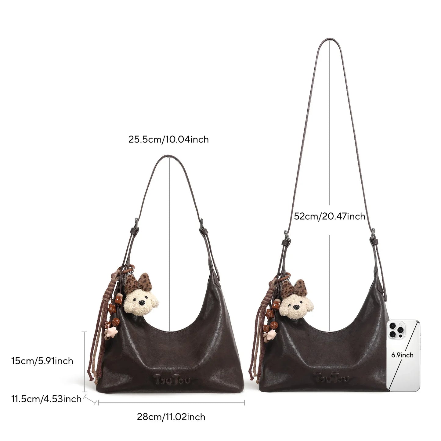 y2k leopard Print Shoulder Bag, Cute Puppy Pendant, Large Capacity Hobo Bag for Women's Casual Commute 3-Way Carry