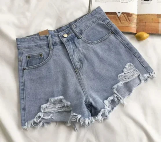 New Rough-edged Denim Shorts Women's Loose A-shaped Ripped Hot Pants High Waisted Shorts Womens Shorts Shorts Shorts for Women