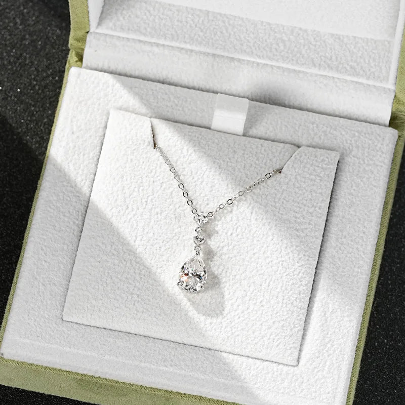 Exquisite 7x10mm Pear Cut Moissanite Pendant Necklace With Certificate for Women 925 Sterling Silver Chains Jewerly Gift
