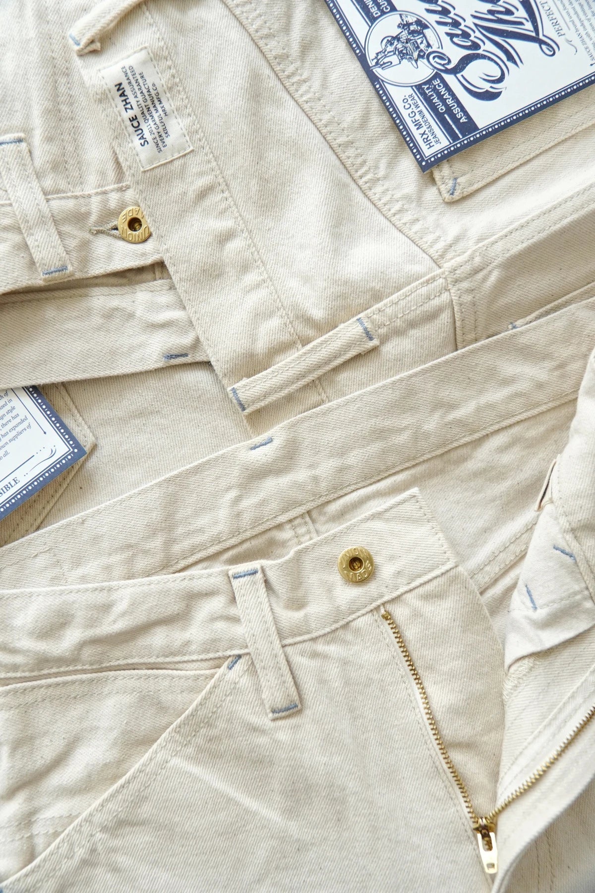 Mens Jeans Selvedge Denim White Jeans Regular Fit hight Rise  14 Oz One Wash