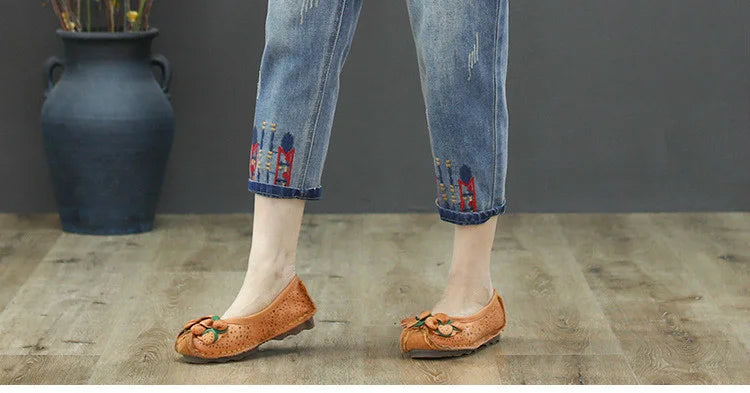 Fashion Summer Ladies Ripped Loose Jeans Womens Leisure Embroidery Denim Trousers Vintage Females Elastic Harem Pants