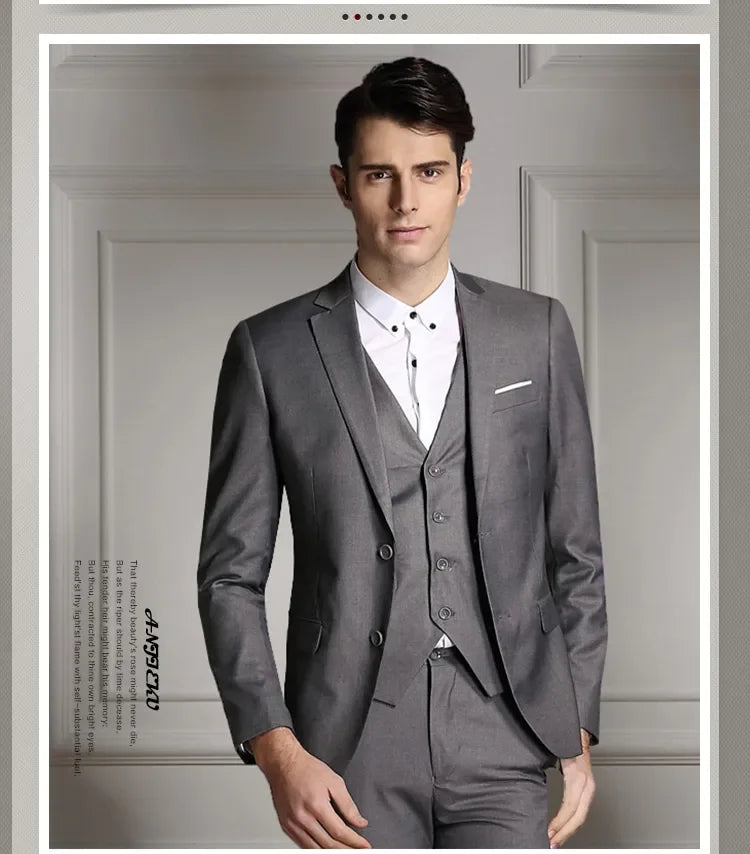 Blazers Pants Vest New Fashion Men Business Casual Suits / Male Solid Color Three Piece Sets Jacket Coat Trousers Waistcoat