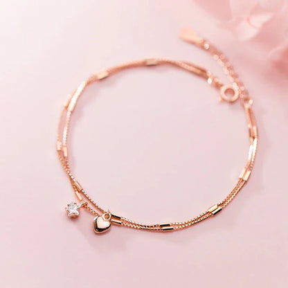 Fashion Shiny CZ Stars Love Hearts Sterling Silver 925 Bracelet for Women Luxury Wedding Engagement Fine Jewelry Gift