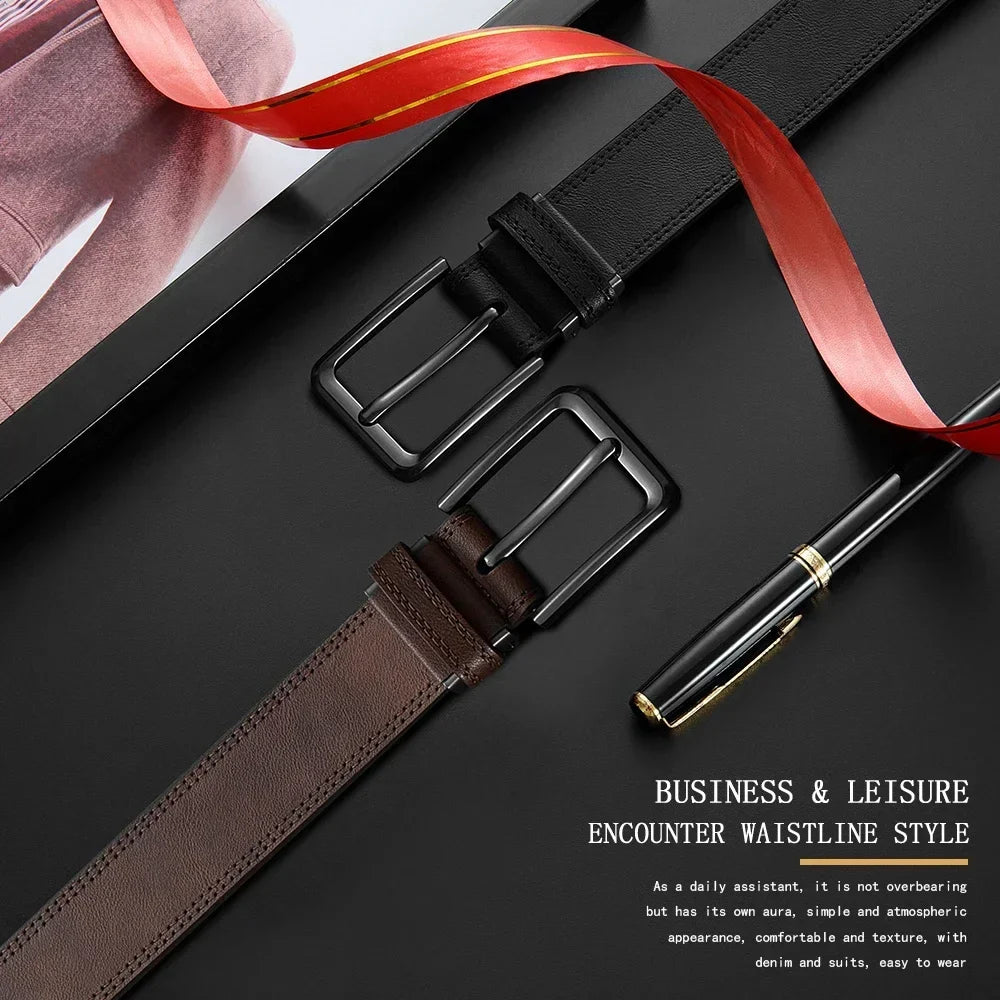 Men Belts High Quality Genuine Leather LONG Large Pin Buckle Metal Automatic Buckle Male Belts Strap Male