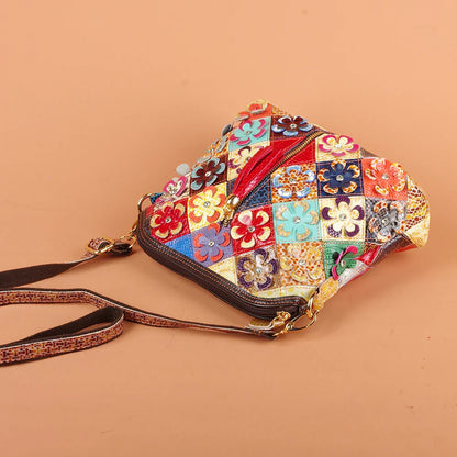 Multi-color snake pattern splicing tassel genuine leather cowhide bag shoulder women's bag personalized casual women's small bag