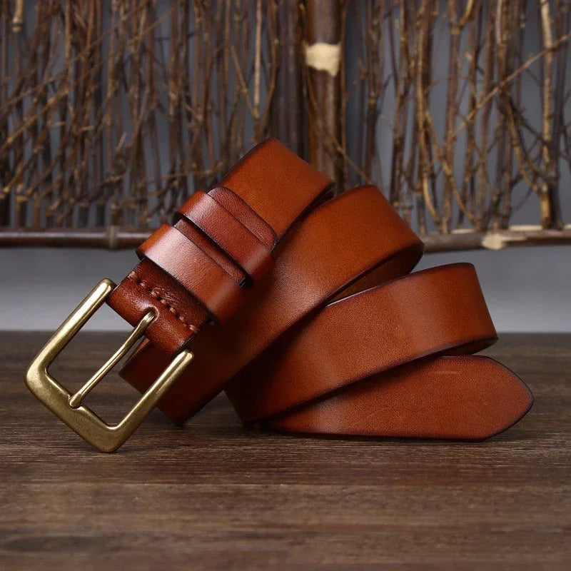 3.3CM Men's Genuine Leather Belt Luxury Designer Brass Pin Buckle Belts Pure Cowskin Vintage Strap Male Jeans for Man Women