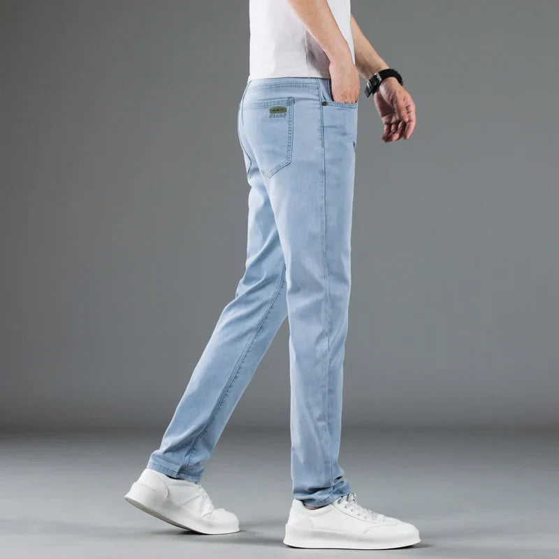 Soft Slim Men's Jeans Summer Thin Straight Business Casual Trousers Fashion Korean Comfortable Cool Brand Man Pants
