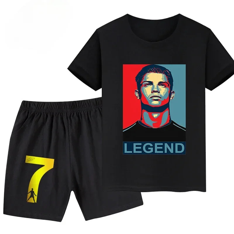 Summer Ronaldo Printed Children's Set Short-sleeved Shorts Suit Sports Kid T-shirt 2-piece Set Street Fashion Boys Baby Clothing