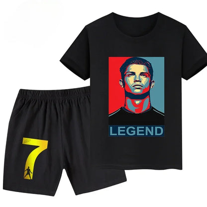 Summer Ronaldo Printed Children's Set Short-sleeved Shorts Suit Sports Kid T-shirt 2-piece Set Street Fashion Boys Baby Clothing