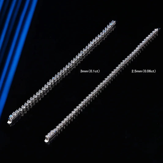 Bracelet de tennis en moissanite et diamant couleur D de 2,5 mm et 3 mm à 3 griffes, en argent 925, avec chaîne à maillons et fermoir à ressort, pour femme