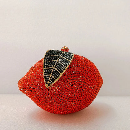 Green Lemon Shaped Rhinestone Handbags for Cocktail Party Women Gorgeous Crystal Wedding Bridal Cutch Purse Evening Bags