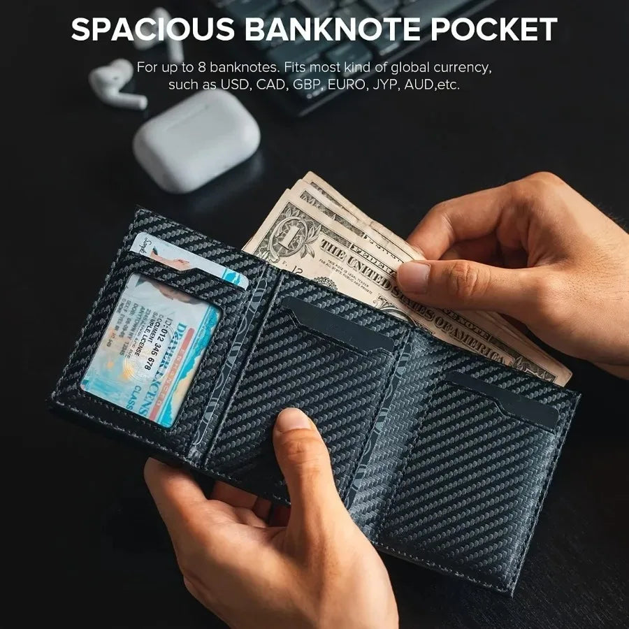 Portefeuille Homme avec Porte-Monnaie Zippé, Porte-Cartes de Crédit Métallique Éjectable Automatique, Portefeuille Minimaliste Anti-RFID pour Cartes de Visite – Idée Cadeau