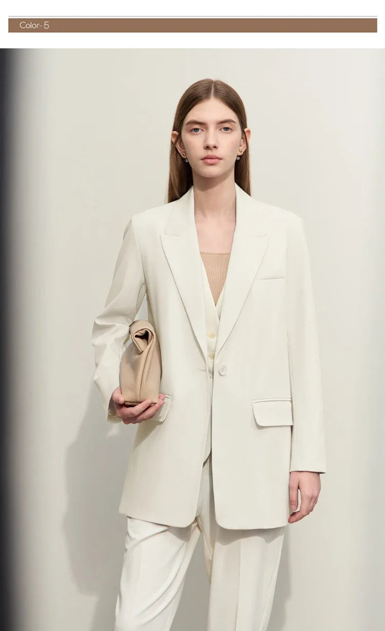 Minimalism Blazer for Women Korean 2023 Sping New Loose Office Lady Women's Jacket Fashion Black Solid Female Coat 12321065