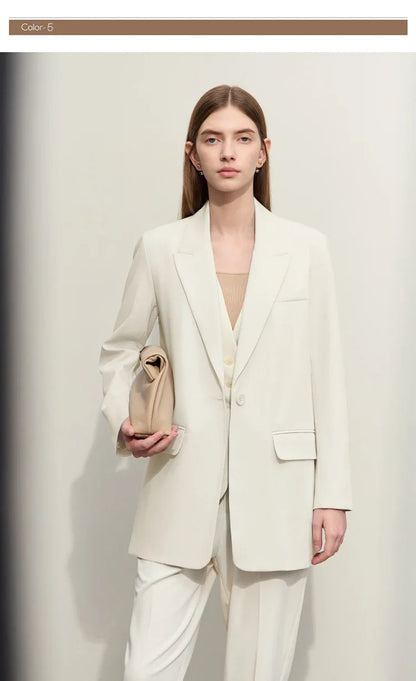 Minimalism Blazer for Women Korean 2023 Sping New Loose Office Lady Women's Jacket Fashion Black Solid Female Coat 12321065