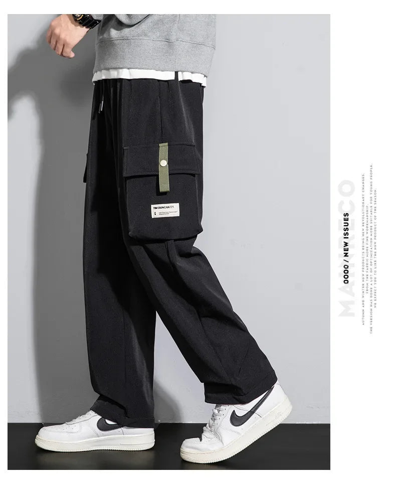 2026 Cargo Pants Men Straight Fit Wide Leg Fleece Lined Trouser Male Winter Fashion Loose Baggy Large Plus Size Warm Streetwear
