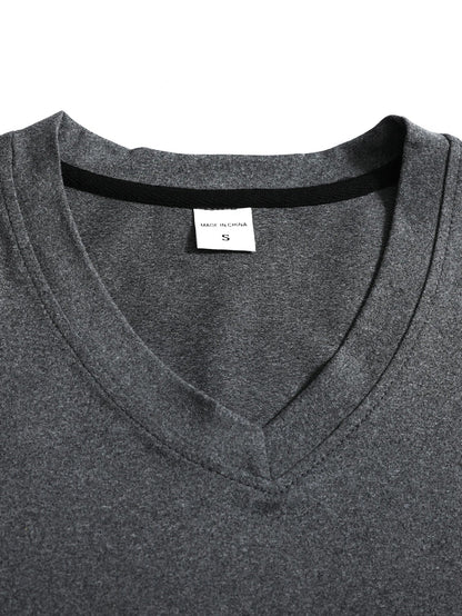 New Spring Autumn Style Everyday Wear Outdoor Sports Fashion Trendy Versatile Color Block V-neck Long Sleeve Men's Top