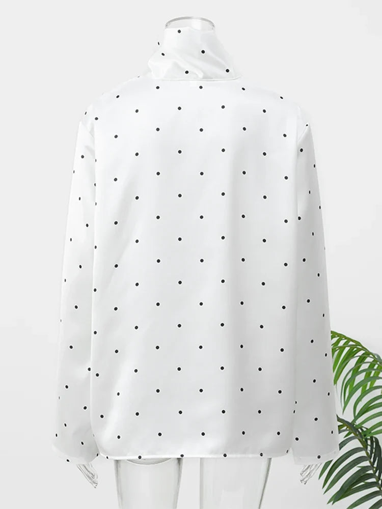 Satin Scarf Neck Polka Dot Printing Women Blouse Fashion Full Sleeve Loose Basic Shirt Lady Autumn New Highstreet Commute Wear