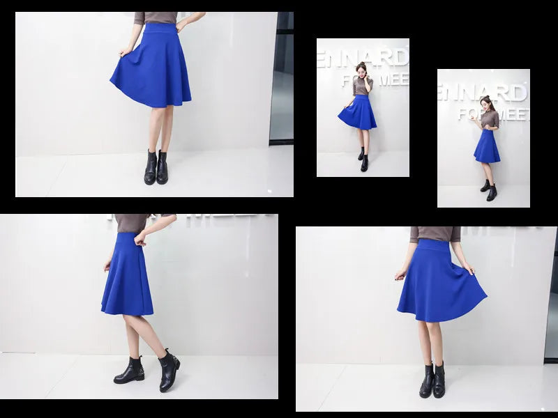55cm Long Skirt Women's High Waist Knee Sun Half Skirt Fashion Versatile Black Casual Clothing Fluffy Pleated Skirts No Shorts
