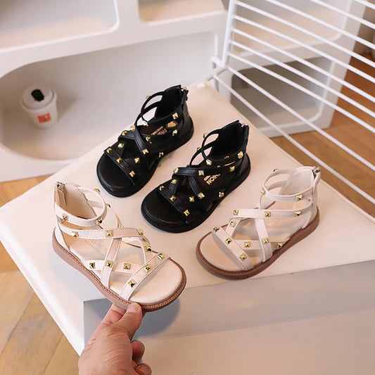 Girls Gladiator Sandals 2026 New Summer Children Fashion Princess High-top Shoes Versatile Kids Causal Beach Holiday Sandals