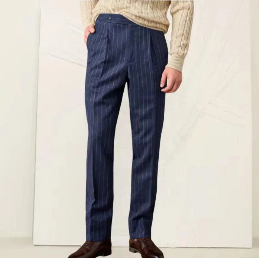 New Men's Pants Suit Haute Couture Trousers Grey Striped Slim Fit Business Formal Casual Suit Groom's Dress Pants Office Banquet