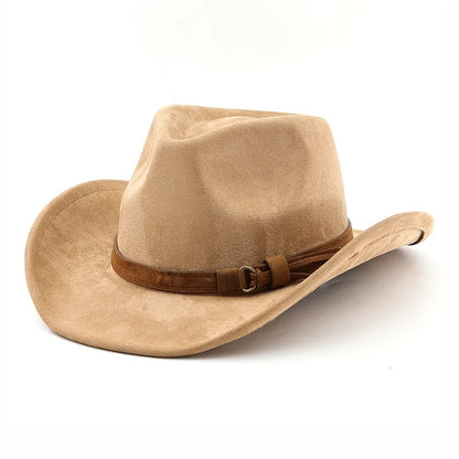 Ethnic Style Western Cowboy Hat Imitation Leather Velvet Jazz Hat Autumn And Winter Roll up Edge Fedora Hat