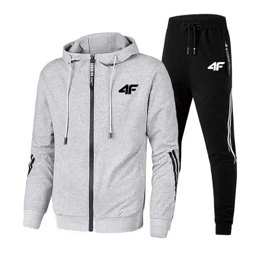 4F Print Zipper Long Sleeve Set Men Casual Outfit Fashion Streetwear Tracksuit Comfortable Loungewear
