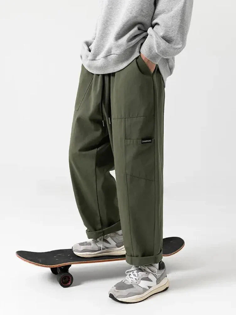 100% Cotton Casual Straight Cargo Pants Men Loose Wide Leg Long Trousers Korean Popular Clothes 2024 New