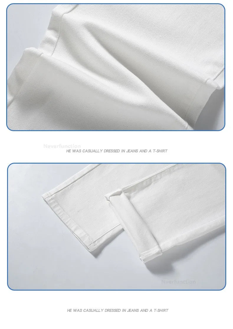 Luxury Men's White Slim Jeans Spring Summer New 98% Cotton Stretch Fashion Casual Male Clothes Straight Denim Trousers
